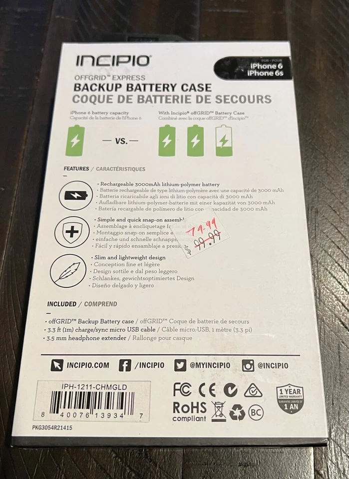 Estuche de carga de batería de respaldo Incipio OffGRID Express para iPhone 6 / 6s - DORADO Foto 2 de 2