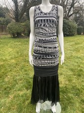 Dolce & Gabbana D&G dress grey newspaper print blocks knit over chiffon silk S M