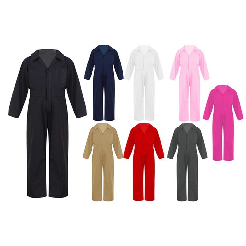 Kinder Einfarbig Arbeitsoverall Langarm Jumpsuit Overall Einteiler Hosenanzug - Afbeelding 1 van 91