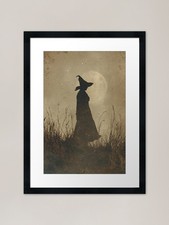 Vintage Witch Silhouette with Moon  Framed Wall Art Poster