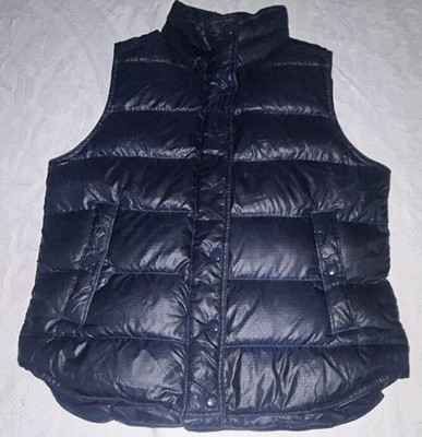 J Crew Nylon Rip Stop Goose Down Vest Women s Small Blue Shiny