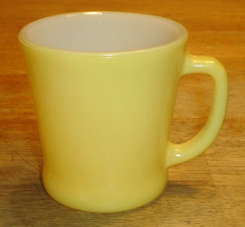 Vintage Fire-King Fired-On Yellow D-Handle Mug Anchor Hocking Logo Made In USA