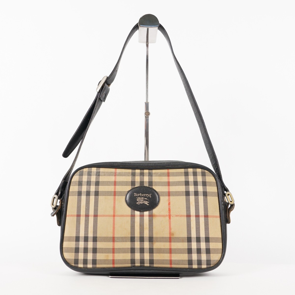 Burberrys Shoulder Bag Canvas Brown Nova Check Zip Shadow Horse