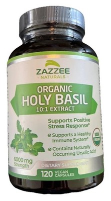 Zazzee Organic Holy Basil - 6000 mg Strength - 120 Vegan Capsules - Ex: 7/27