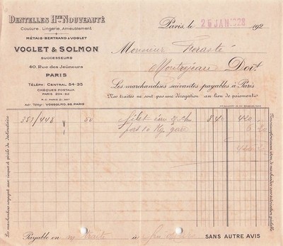 75 PARIS Spitze VOGLET SOLMON 1928 Spitze