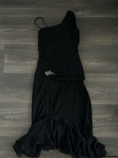 Laundry by Shelli Segal Black One Shoulder Maxi Dress Size 2 Ruffle Brooch