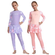 Kids Girls Swimwear Training Sets 2-Piece Outfits Rash Guard Round Neck Dress