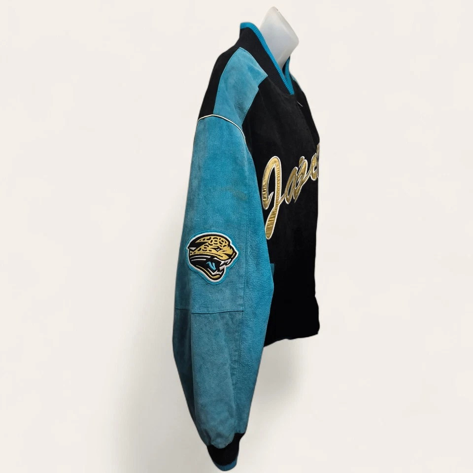 💎 Chaqueta Universitaria de Gamuza Jacksonville Jaguars Años 90 De Colección Para Hombre Grande Logo NFL Foto 4 de 4