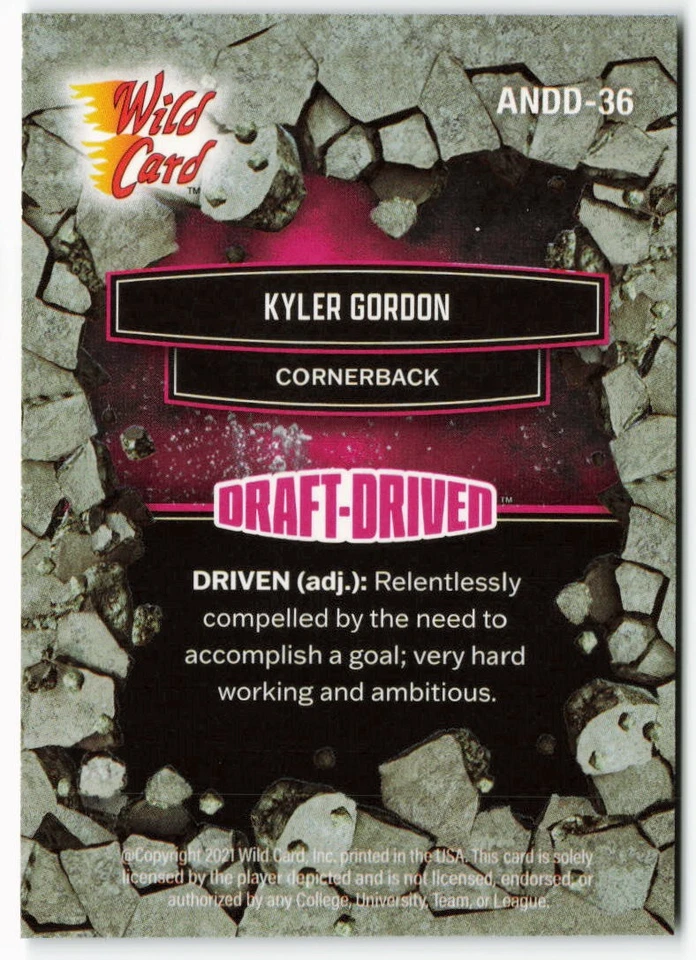 2021 Kyler Gordon Wild Card Alumination NIL Draft Driven Pink Rookie - Image 2 of 2