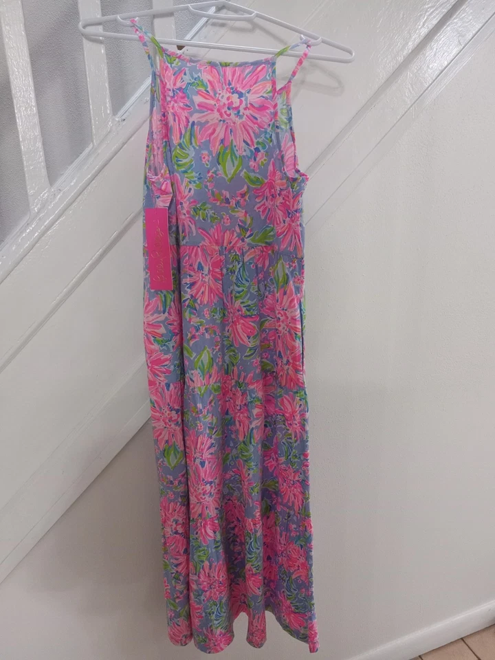 Maxi Vestido Lilly Pulitzer Harleigh Nuevo con Etiquetas Azul Peri Sunrise Bay Para Niña L 8-10! Foto 2 de 2
