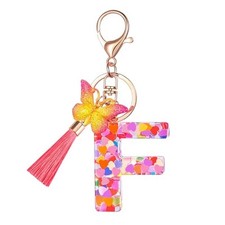 Suweibuke Colourful Cute Initial Letter Keychains for Women Colorful Pink-f