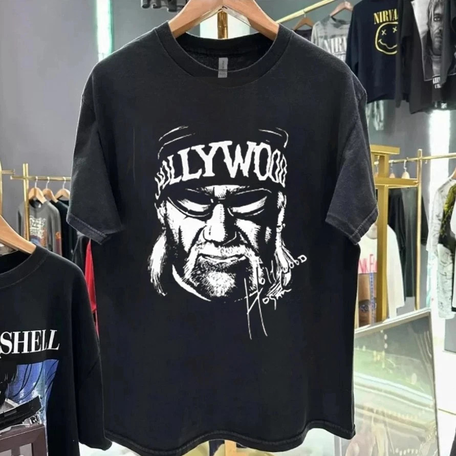 Camisa vintage Hollywood Hogan Hulk Hogan color negro reimpresión HH892