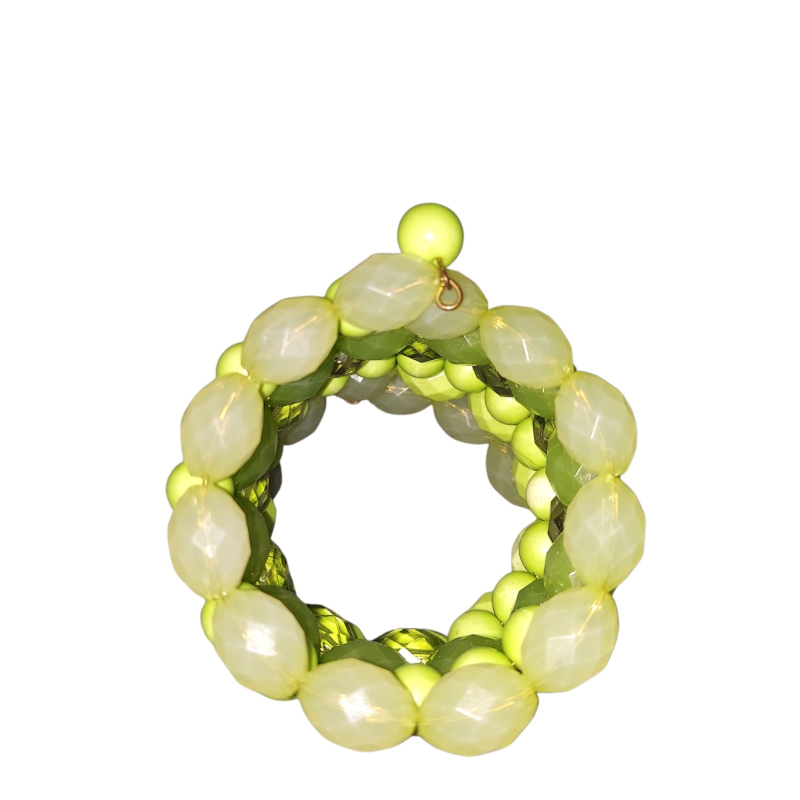 Vtg Green Beaded Layered Wire Stack Bracelet US3 - image 3