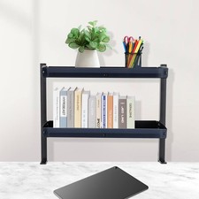 Desktop or Under-Desk Shelf Clamp-on 2-Tier Shelving W/ Adjustable Storage Tray