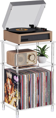 Modern 3-Tier Acrylic Record Player Stand with Vinyl Storage, Clear End Table