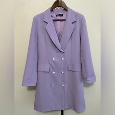 Women's Lavender Double Breasted Lightweight Coat Dress Overcoat 8 Preppy Office