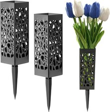 2 Sets Memorial Flower Holder for Cemetery Grave Yard Decorations Black Plastic
