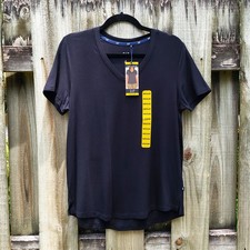 NWT Women's Medium GAP SOLID BLACK T-SHIRT Rayon/Spandex V-Neck Short Sleeve