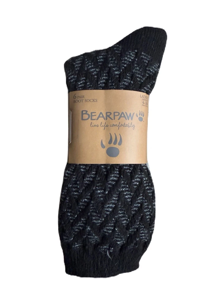 Paquete de 6 pares de calcetines para botas BEARPAW para mujer talla 4-10 acogedores negros o beige tú eliges Foto 2 de 4