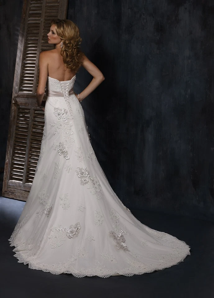 Maggie Sottero Ivory Strapless Floral Crystal Wedding Gown Dress Size 6 $1800 - Image 2 of 2