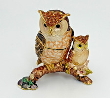 Boîte à bijoux bibelots figurine hibou bijouté 3 3/8" émaillé