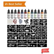 Temporary Tattoo Kit12 Bottles Color Temporary Tattoo Ink,49 Big Pcs Stencils...