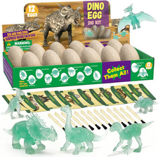 Dinosaur Egg Excavation Dig Kit for Kids - 12Pack Easter Basket Stuffers, Glow i