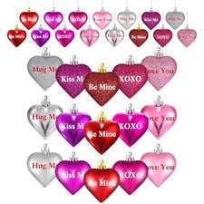 Pack Valentines Heart Shaped Ornaments 30 Red, Silver, Pink, Purple, Rose Red