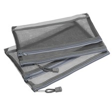 6 Pack Mesh Cosmetic Bags A5 Nylon Pencil Cases Two zippers Organizer Gray