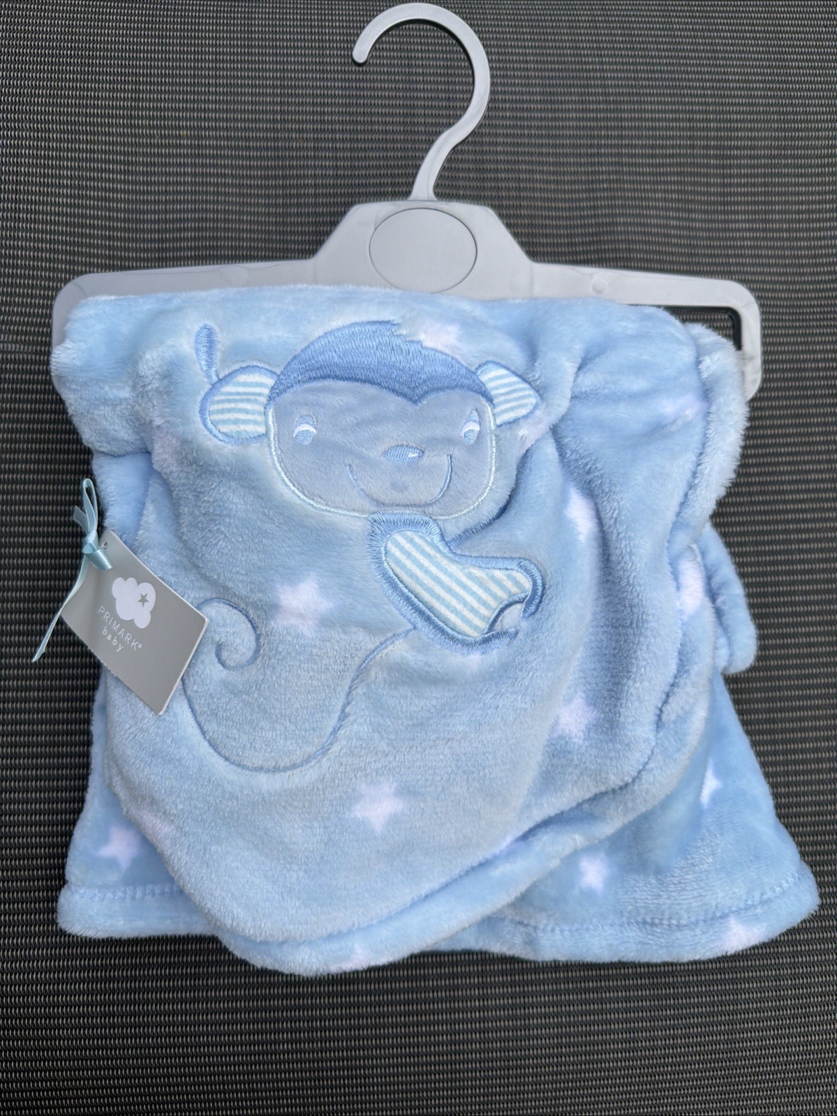 Primark Early Days Blue Pram Blanket monkey chimp Comforter Fleece ape bnwt