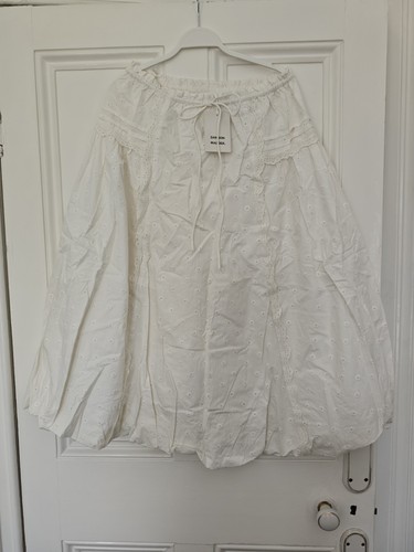 Brand New Damson Madder Agatha Embroidered Puff White Midi Skirt Size 14