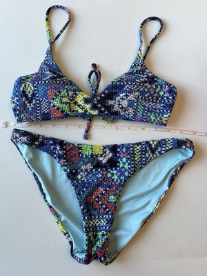 Maaji Reversible Bikini Set Abstract Indigo Boho Festival Top S Bottoms M Multi