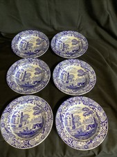 6 x Spode blau italienische Müslischalen mit Rand 6,5" breit blaue ovale Markierung