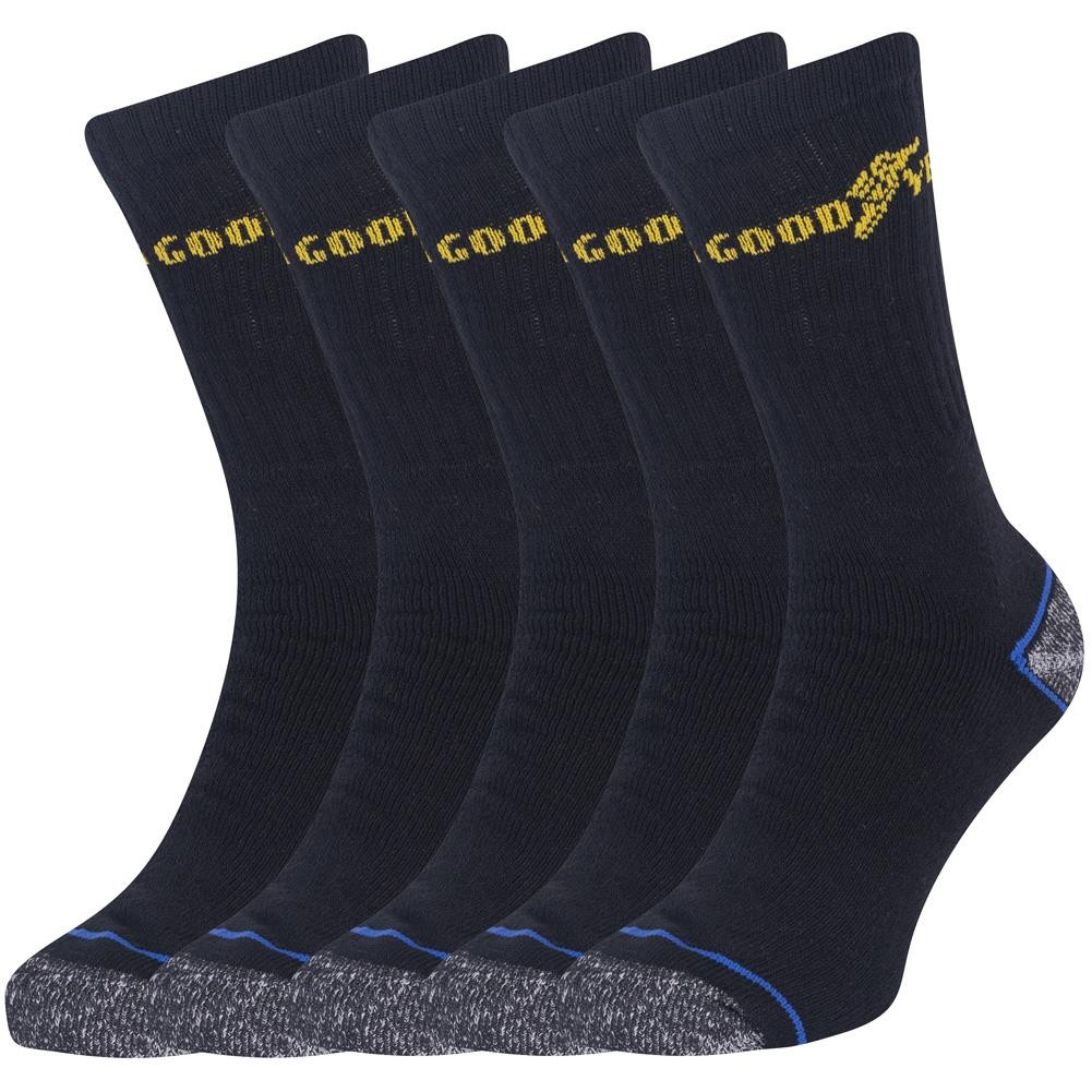 5 Pairs Crew Socks Goodyear Workwear Padded Heel Toe Heavy Duty Casual Work Sock
