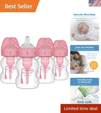 BPA-Free 5oz Anti-Colic Baby Bottles - 4 Pack with Pink Details, Level 1 Nipple