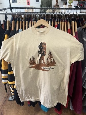 Vintage 1980 Eddie Bauer Hiking Outdoor Tee Tag XL Fits M 80s Tan Single Stitch