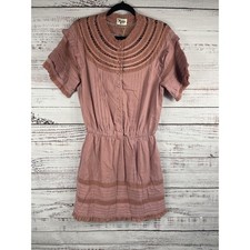 Show Me Your Mumu Dress Women's Size S Pink Lace Yoke Ruffle Boho Mini NWT