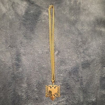 14k Gold Albanian Eagle Pendant And Necklace Cuban Link Chain Solid. 133 Grams