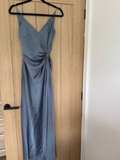ASOS EDITION Blue Ruched Satin Slip Maxi Dress Wedding Guest / Prom UK Size 6