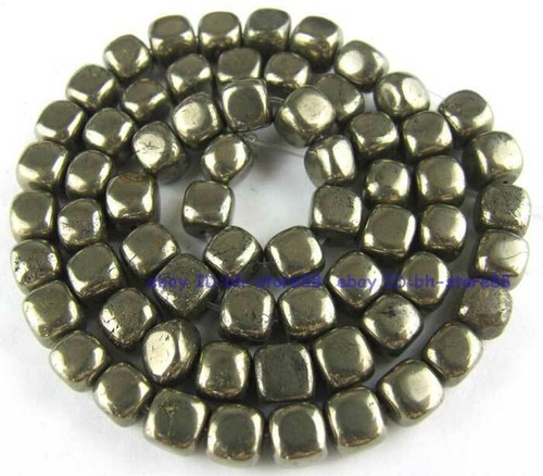 6MM Square Cube Natural Pyrite Gemstone Beads 15" DIY Hand Jewelry