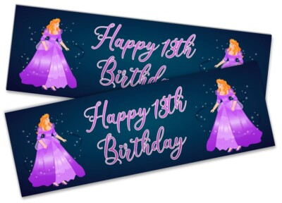 x2 Happy 9th Birthday Banner Prinzessin Design Kinder Kids Party Deko 1