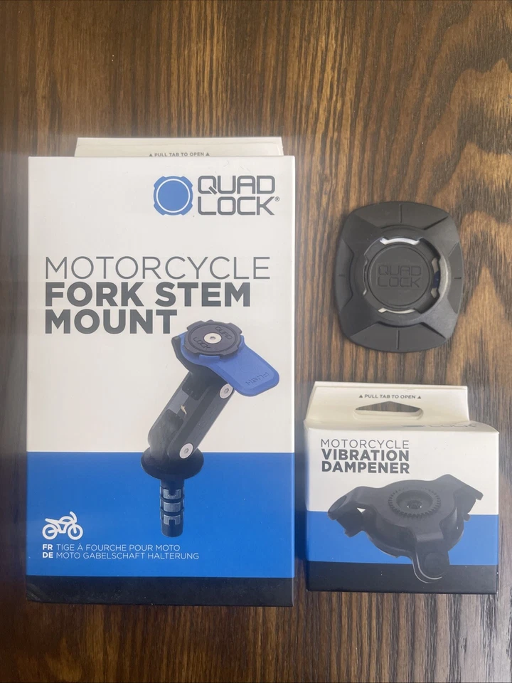 Quad Lock Motorcycle Fork Stem Mount + Vibration Dampener + Universal Adapter - Image 2 of 4