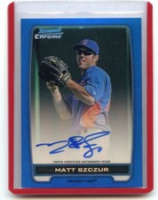 2012 BOWMAN CHROME #BCA-MS MATT SZCZUR AUTOGRAPH BLUE REFRACTOR RC #106/150 CUBS