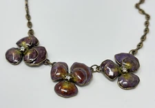 Sweet Romance Pansy Flower Necklace Victorian Revival Enamel