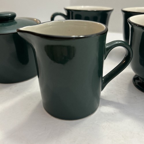 Gibson Designs Ceramic Creamer/Sugar Set/ Spruce Green W4 Footed Coffee Cups - Picture 5 of 13
