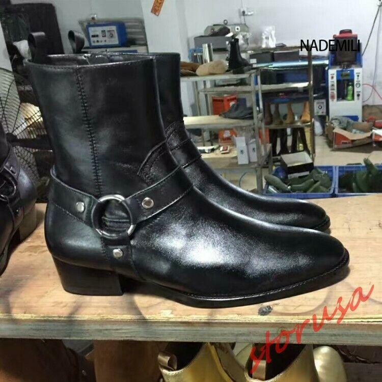 Vintage Mens CHELSEA BOOT Pointy Toe Real Leather Cuban Heels High
