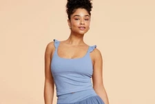 Blogilates Women's Strappy Cropped Ruffle Tank Top Troposphere Blue 1X 14-16