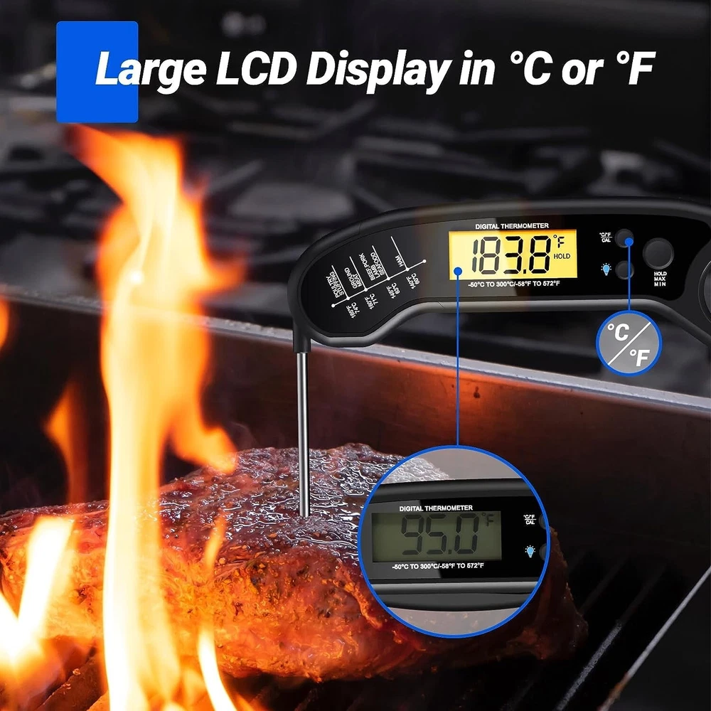 Meat Thermometer Digital Read Food Thermometer for Grilling and Cooking with Bac