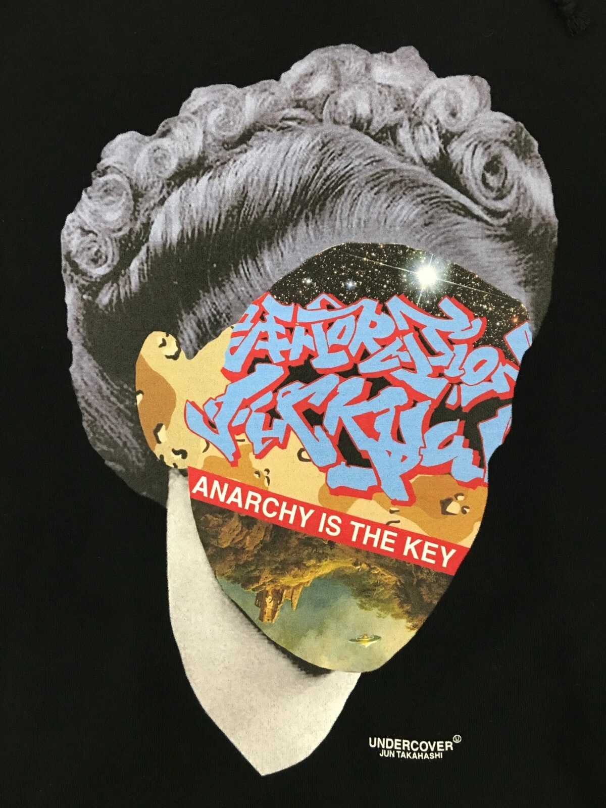 Felpa con cappuccio Undercover by Jun Takahashi Japanese Anarchy is the Key Face nera grande
