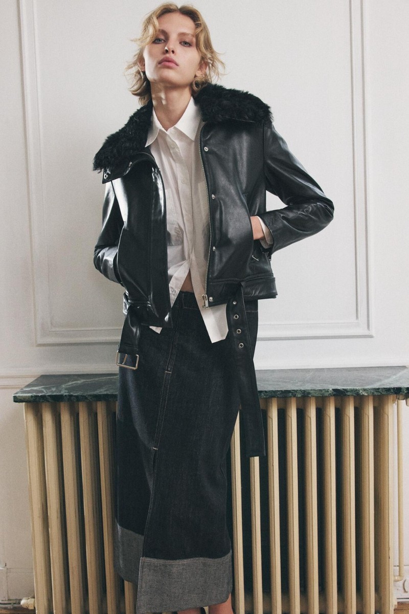 ZARA LEATHER JACKET ZW COLLECTION, Fur Collar, Sheep Leather, Size